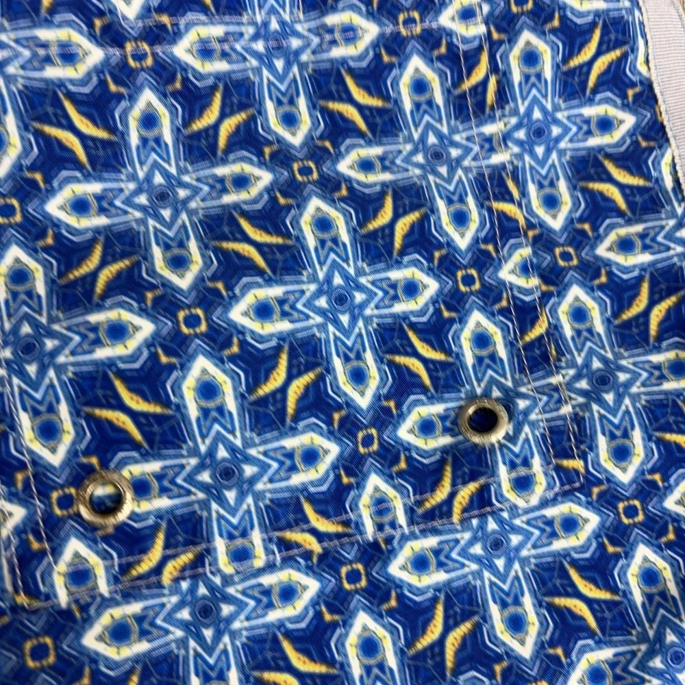 Parke & Ronen Shorts Mens 32 Blue Geometric Swim Trunks Lined Drawstring Print